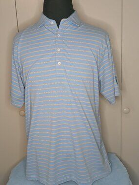 Martin Men's Easy Care Large Blue White Gold Striped Polo Golf (1029C3)